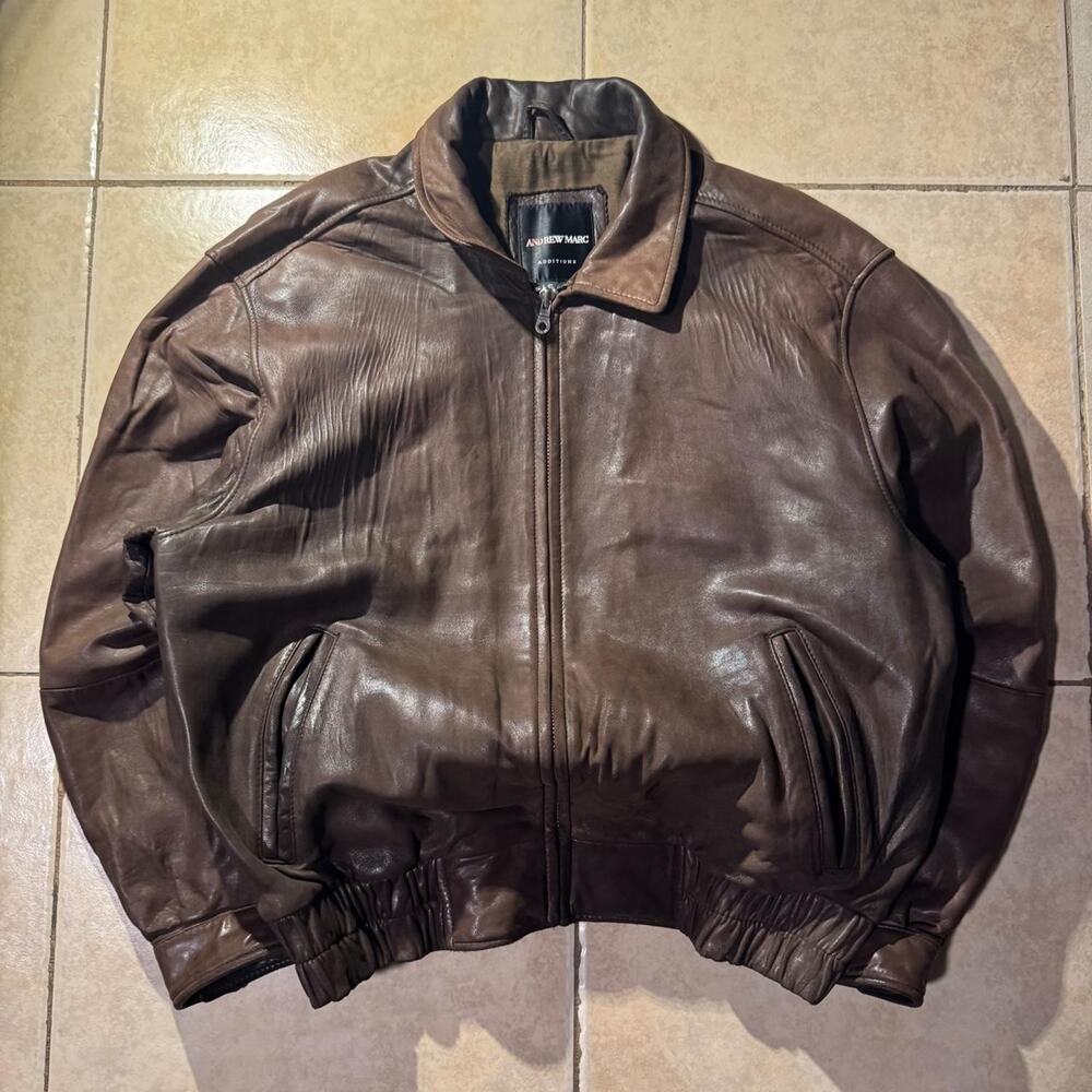 Vintage 90s brown Andrew Marc leather bomber Jacket Size L in Mens